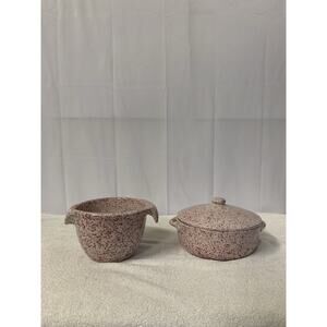 COCHE STONEWARE Pink COVERED CASSEROLE & MIXING DISH BOWL W/HANDLES